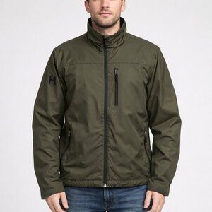 Helly Hansen Men's Size M Lightweight Waterproof Olive Green Full-zip Rain Coat